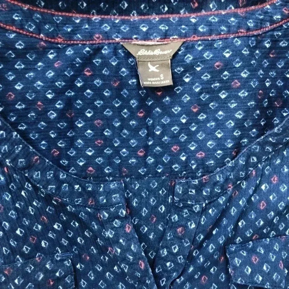 Eddie Bauer Blue Pattern Sleeveless Button Blouse - Picture 7 of 8